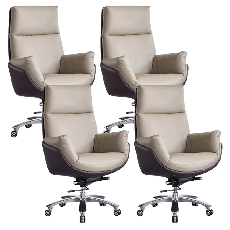 Contemporary Office Chair Wheels Leather High Back Executive Chair 4 Piece Set Brown Clearhalo 'furn' 'furn_office_chair' 'Furniture' 'Office Chairs' 'Office Furniture' 'office_chair' 5983761