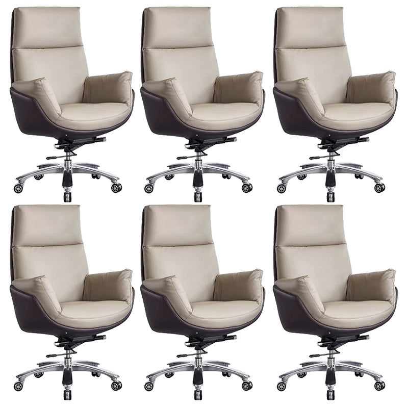 Contemporary Office Chair Wheels Leather High Back Executive Chair 6 Piece Set Brown Clearhalo 'furn' 'furn_office_chair' 'Furniture' 'Office Chairs' 'Office Furniture' 'office_chair' 5983763