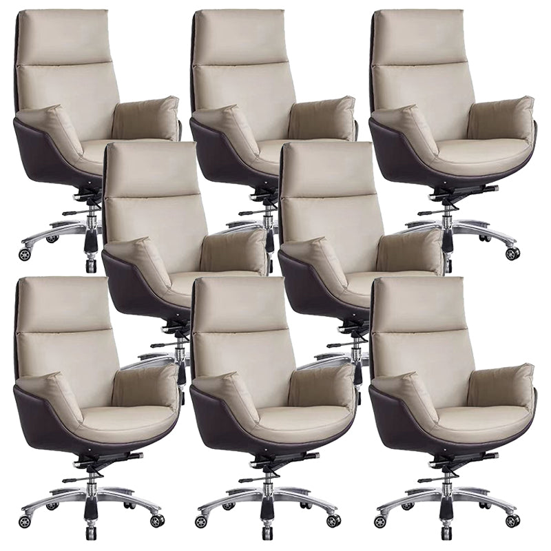 Contemporary Office Chair Wheels Leather High Back Executive Chair 8 Piece Set Brown Clearhalo 'furn' 'furn_office_chair' 'Furniture' 'Office Chairs' 'Office Furniture' 'office_chair' 5983765