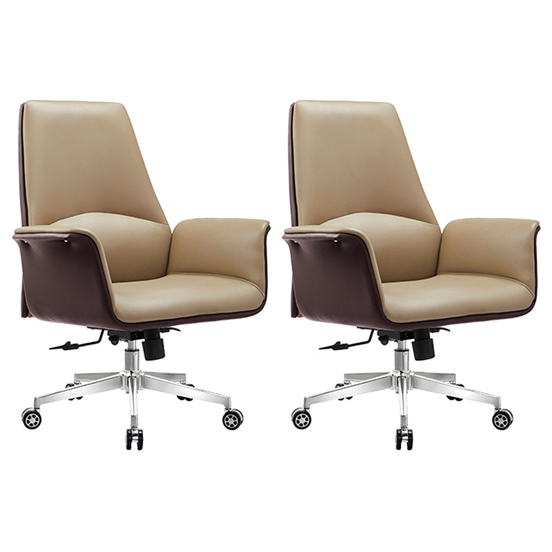 Modern Arms Included Chair Leather Desk Chair Ergonomic Home Office Chair Brown 2 Piece Set Clearhalo 'furn' 'furn_office_chair' 'Furniture' 'Office Chairs' 'Office Furniture' 'office_chair' 5983948