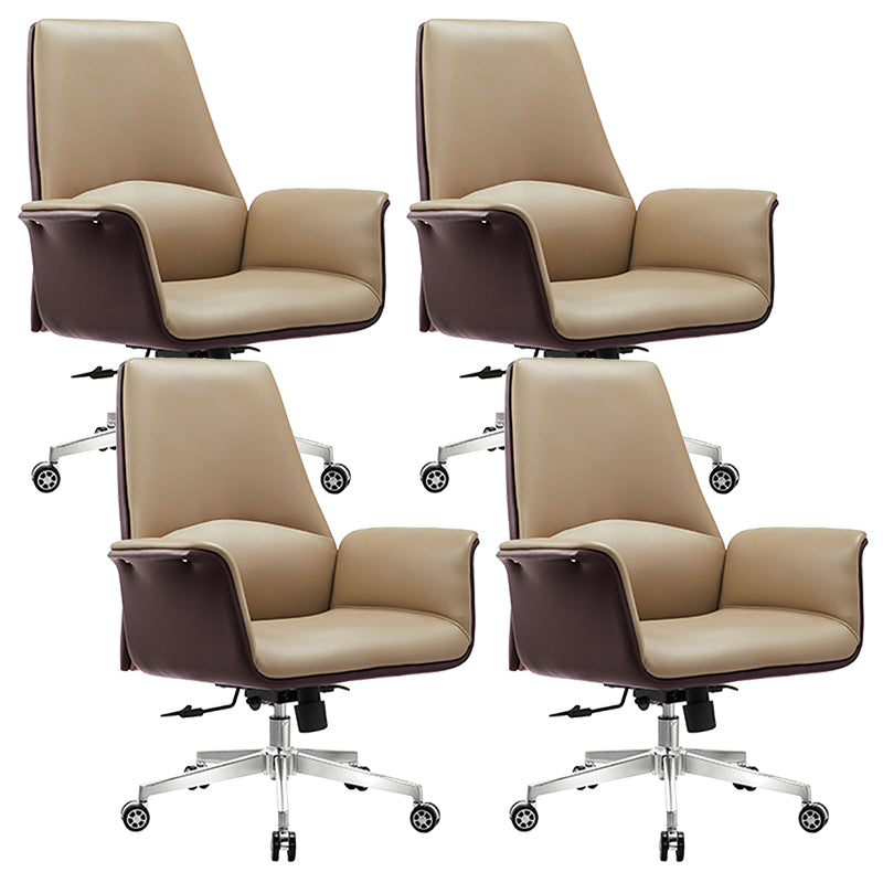 Modern Arms Included Chair Leather Desk Chair Ergonomic Home Office Chair Brown 4 Piece Set Clearhalo 'furn' 'furn_office_chair' 'Furniture' 'Office Chairs' 'Office Furniture' 'office_chair' 5983950