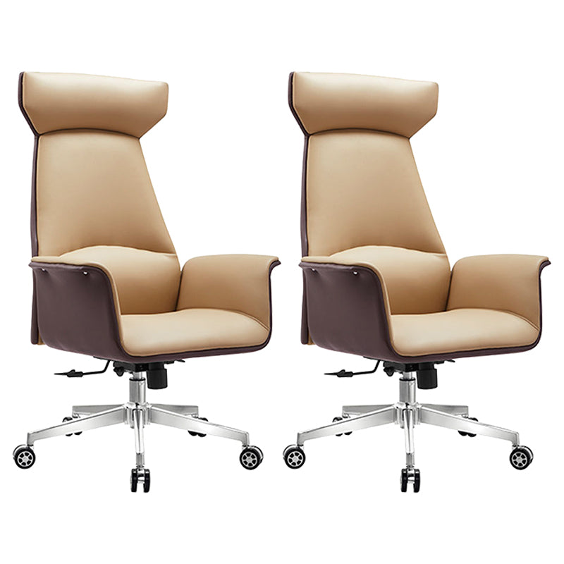 Modern Arms Included Chair Leather Desk Chair Ergonomic Home Office Chair Light Brown 2 Piece Set Clearhalo 'furn' 'furn_office_chair' 'Furniture' 'Office Chairs' 'Office Furniture' 'office_chair' 5983958