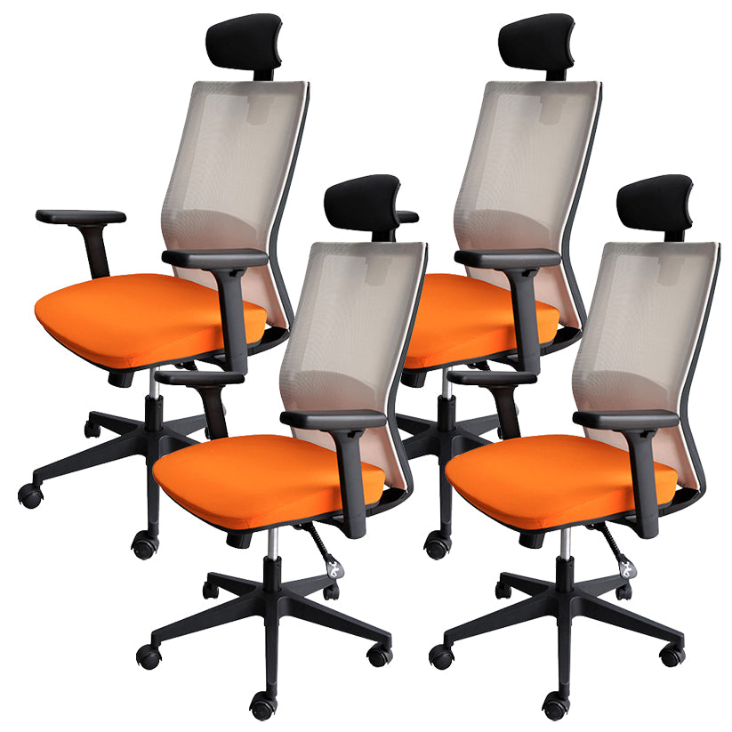 Sedia moderna con braccioli inclusi e rotelle, sedia da scrivania in rete con schienale medio, colore arancione