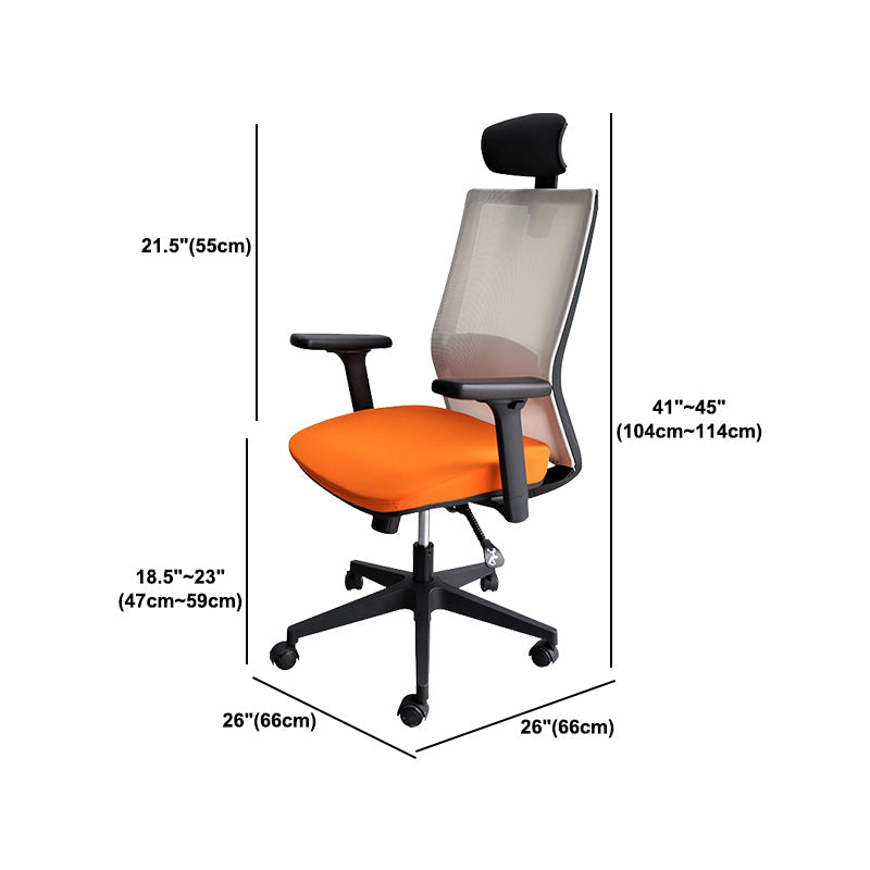 Sedia moderna con braccioli inclusi e rotelle, sedia da scrivania in rete con schienale medio, colore arancione