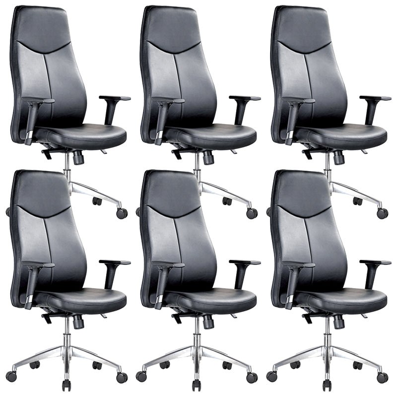 Contemporary Office Chair Wheels Leather High Back Black Executive Chair 6 Piece Set Clearhalo 'furn' 'furn_office_chair' 'Furniture' 'Office Chairs' 'Office Furniture' 'office_chair' 5984030