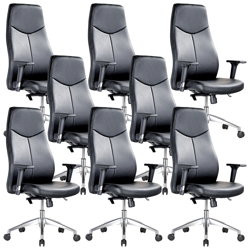 Contemporary Office Chair Wheels Leather High Back Black Executive Chair 8 Piece Set Clearhalo 'furn' 'furn_office_chair' 'Furniture' 'Office Chairs' 'Office Furniture' 'office_chair' 5984032