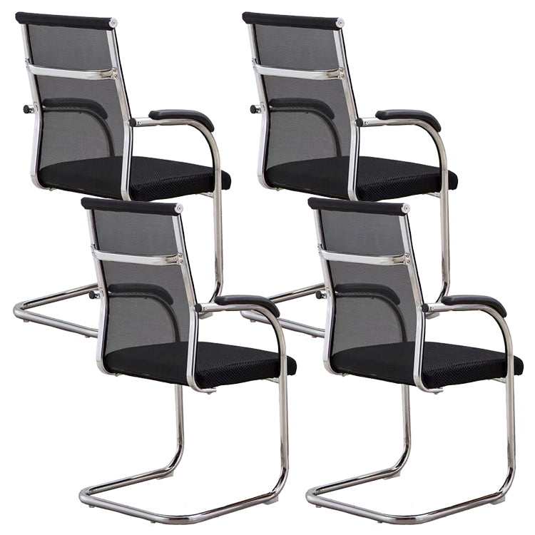 Contemporary Arm Chair Fixed Arms No Wheels Conference Chair Black 4 Piece Set Clearhalo 'furn' 'furn_office_chair' 'Furniture' 'Office Chairs' 'Office Furniture' 'office_chair' 5984054
