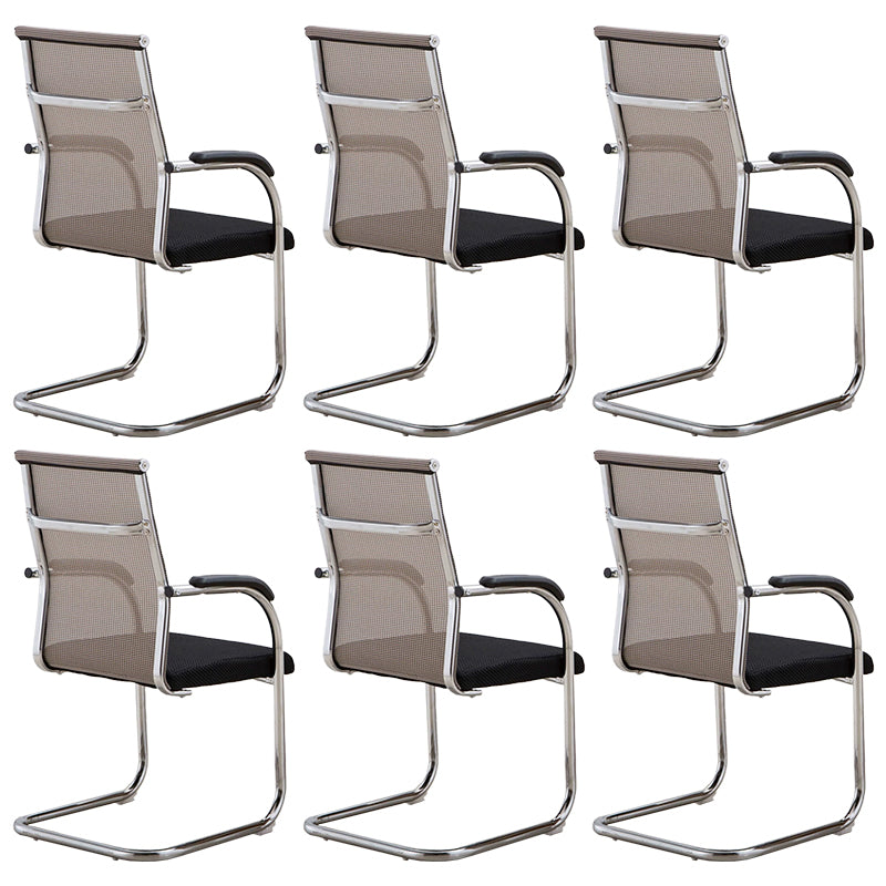 Contemporary Arm Chair Fixed Arms No Wheels Conference Chair Beige 6 Piece Set Clearhalo 'furn' 'furn_office_chair' 'Furniture' 'Office Chairs' 'Office Furniture' 'office_chair' 5984065