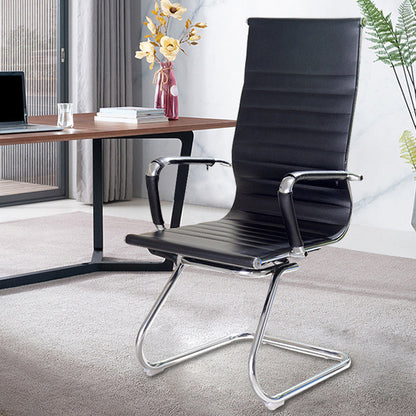 High Back Office Desk Chair Black Faux Leather Fixed Arms Side Chair 1 Piece Clearhalo 'furn' 'furn_office_chair' 'Furniture' 'Office Chairs' 'Office Furniture' 'office_chair' 5984071