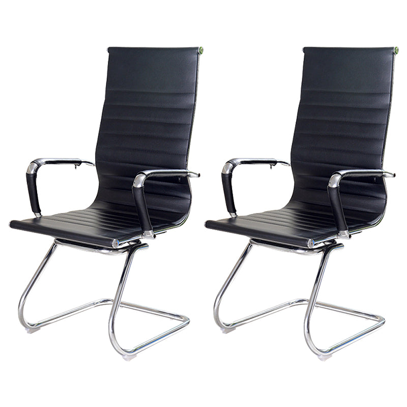 High Back Office Desk Chair Black Faux Leather Fixed Arms Side Chair 2 Piece Set Clearhalo 'furn' 'furn_office_chair' 'Furniture' 'Office Chairs' 'Office Furniture' 'office_chair' 5984072