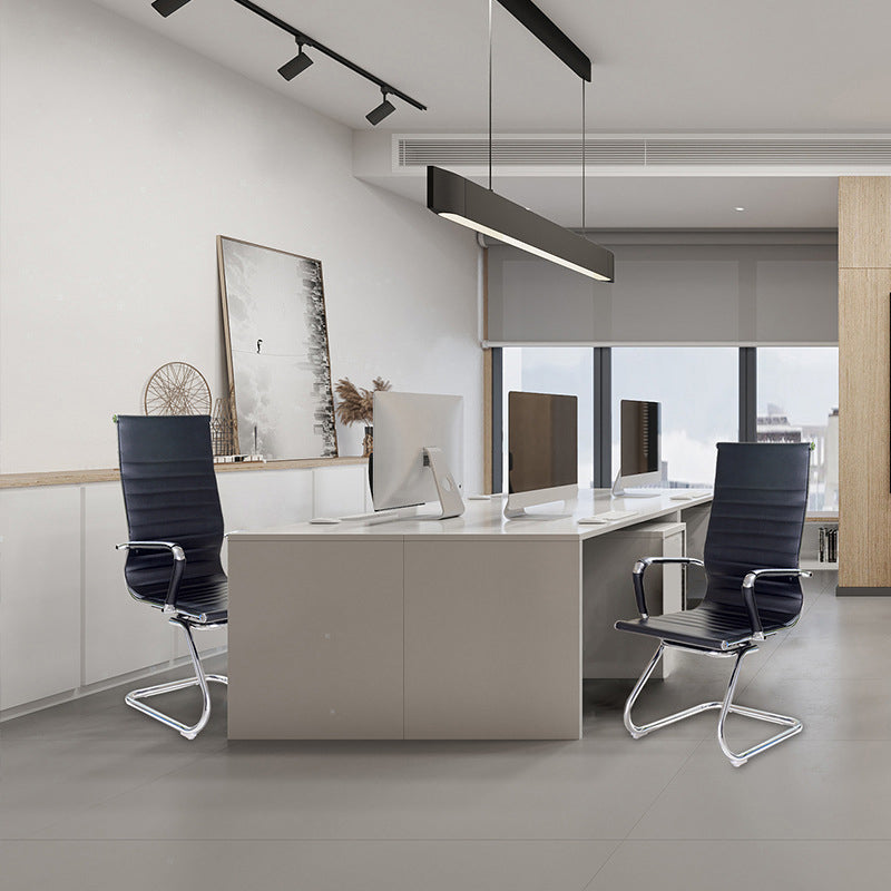 High Back Office Desk Chair Black Faux Leather Fixed Arms Side Chair Clearhalo 'furn' 'furn_office_chair' 'Furniture' 'Office Chairs' 'Office Furniture' 'office_chair' 5984076