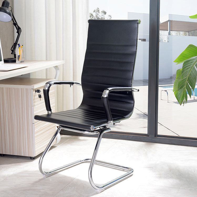 High Back Office Desk Chair Black Faux Leather Fixed Arms Side Chair Clearhalo 'furn' 'furn_office_chair' 'Furniture' 'Office Chairs' 'Office Furniture' 'office_chair' 5984078