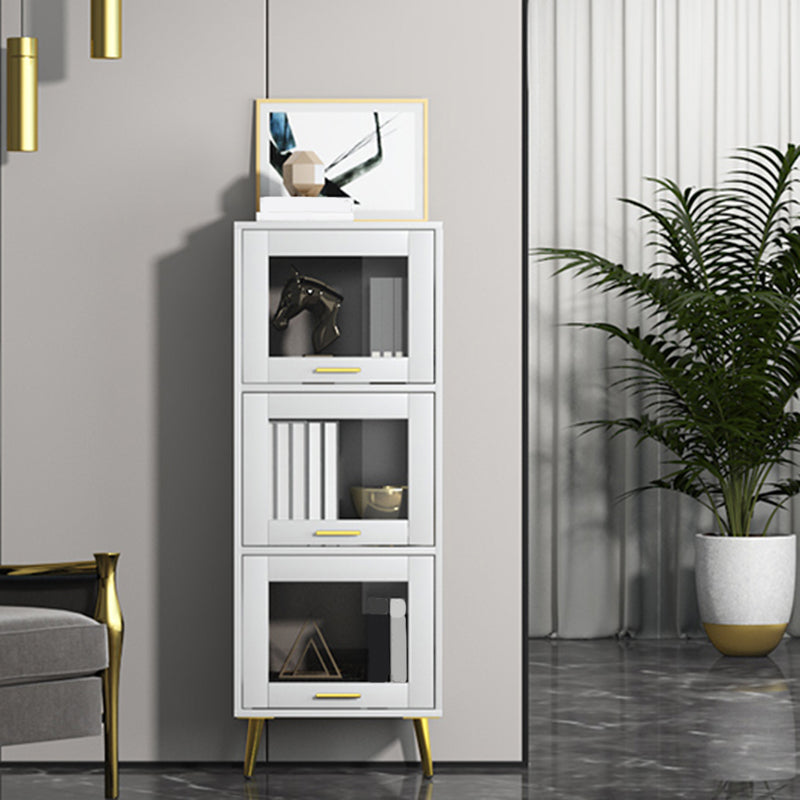 Glam Champagne/White Closed Back Standard Wood Shelf Bookcase for Living Room 19.7"L x 11.8"W x 54.6"H White Clearhalo 'Bookcases' 'furn' 'furn_bookcases' 'Furniture' 'Office Furniture' 5984123