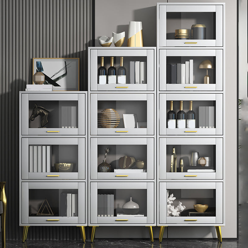 Glam Champagne/White Closed Back Standard Wood Shelf Bookcase for Living Room Clearhalo 'Bookcases' 'furn' 'furn_bookcases' 'Furniture' 'Office Furniture' 5984124