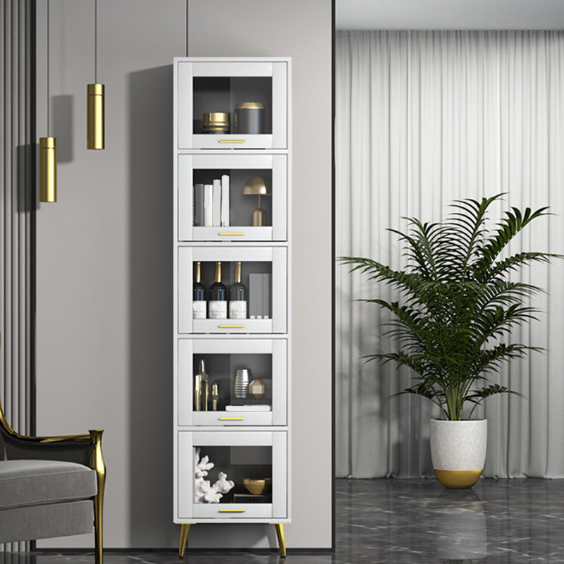Glam Champagne/White Closed Back Standard Wood Shelf Bookcase for Living Room 19.7"L x 11.8"W x 83.4"H White Clearhalo 'Bookcases' 'furn' 'furn_bookcases' 'Furniture' 'Office Furniture' 5984126