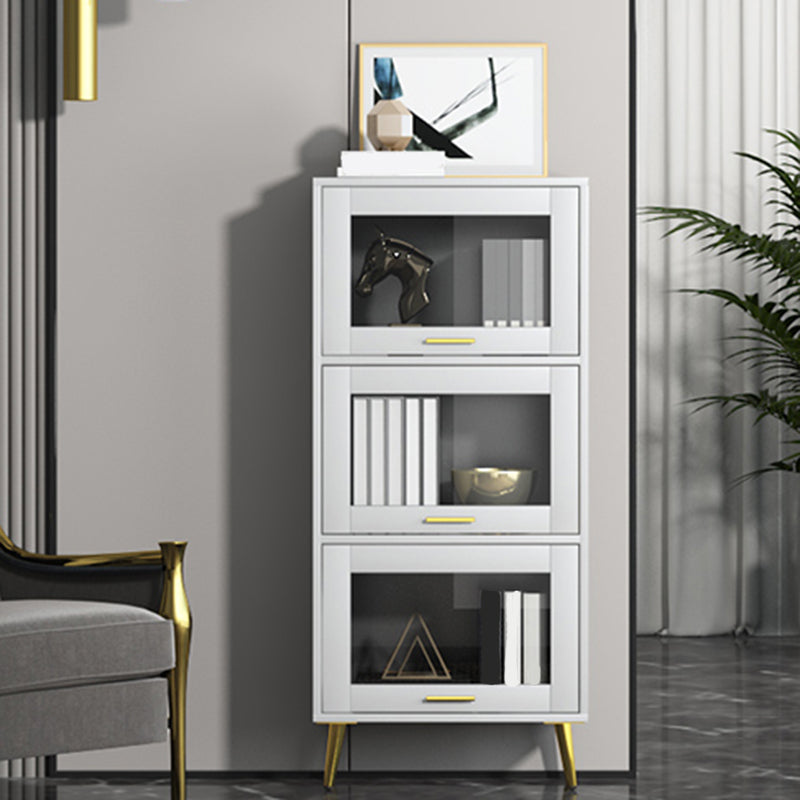 Glam Champagne/White Closed Back Standard Wood Shelf Bookcase for Living Room 23.6"L x 11.8"W x 54.6"H White Clearhalo 'Bookcases' 'furn' 'furn_bookcases' 'Furniture' 'Office Furniture' 5984128