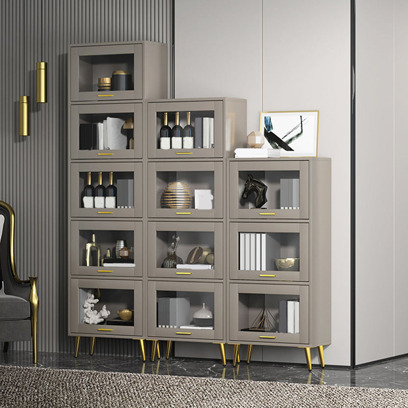 Glam Champagne/White Closed Back Standard Wood Shelf Bookcase for Living Room Clearhalo 'Bookcases' 'furn' 'furn_bookcases' 'Furniture' 'Office Furniture' 5984129