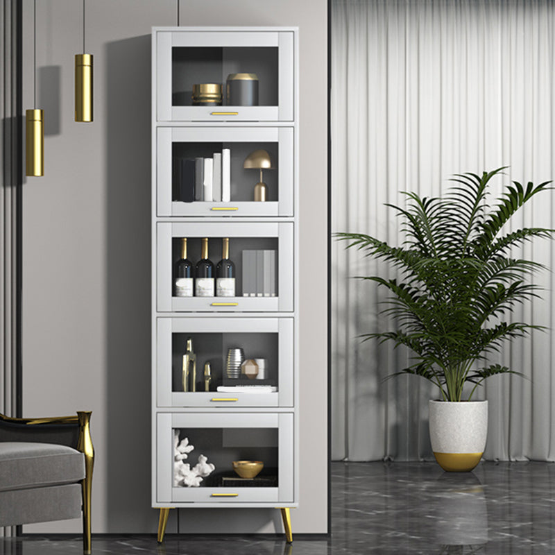 Glam Champagne/White Closed Back Standard Wood Shelf Bookcase for Living Room 23.6"L x 11.8"W x 83.4"H White Clearhalo 'Bookcases' 'furn' 'furn_bookcases' 'Furniture' 'Office Furniture' 5984132
