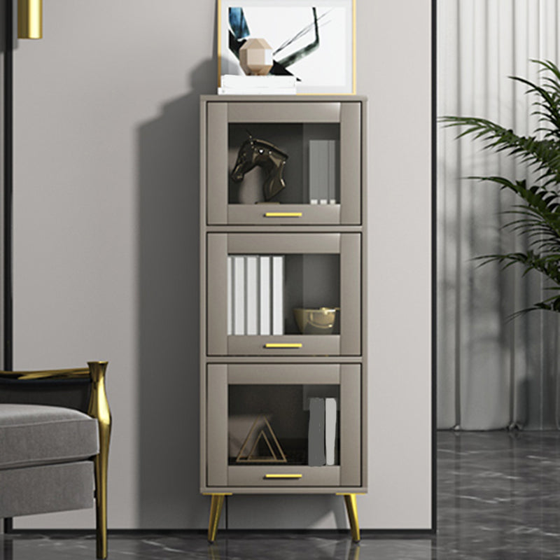 Glam Champagne/White Closed Back Standard Wood Shelf Bookcase for Living Room 19.7"L x 11.8"W x 54.6"H Champagne Clearhalo 'Bookcases' 'furn' 'furn_bookcases' 'Furniture' 'Office Furniture' 5984134