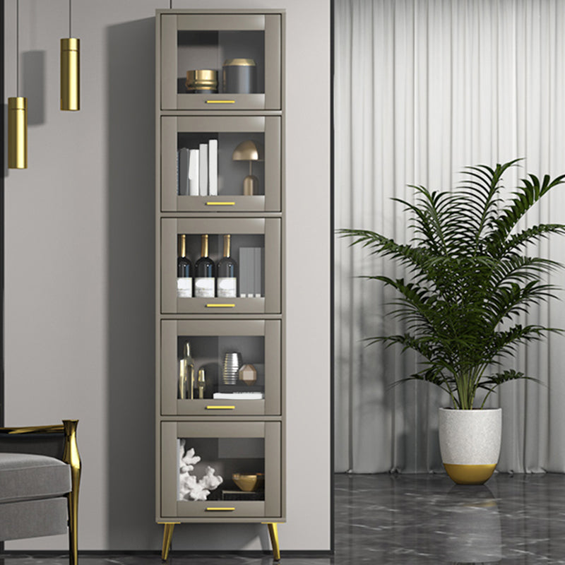 Glam Champagne/White Closed Back Standard Wood Shelf Bookcase for Living Room 19.7"L x 11.8"W x 83.4"H Champagne Clearhalo 'Bookcases' 'furn' 'furn_bookcases' 'Furniture' 'Office Furniture' 5984138