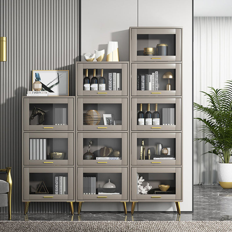 Glam Champagne/White Closed Back Standard Wood Shelf Bookcase for Living Room Clearhalo 'Bookcases' 'furn' 'furn_bookcases' 'Furniture' 'Office Furniture' 5984146