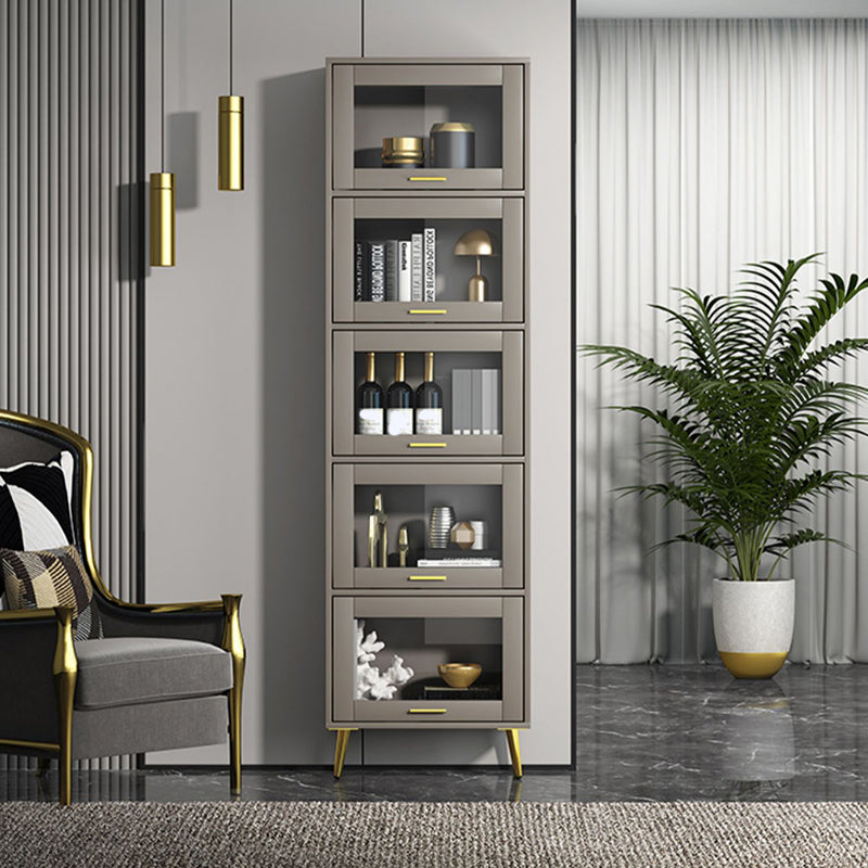 Glam Champagne/White Closed Back Standard Wood Shelf Bookcase for Living Room Clearhalo 'Bookcases' 'furn' 'furn_bookcases' 'Furniture' 'Office Furniture' 5984147