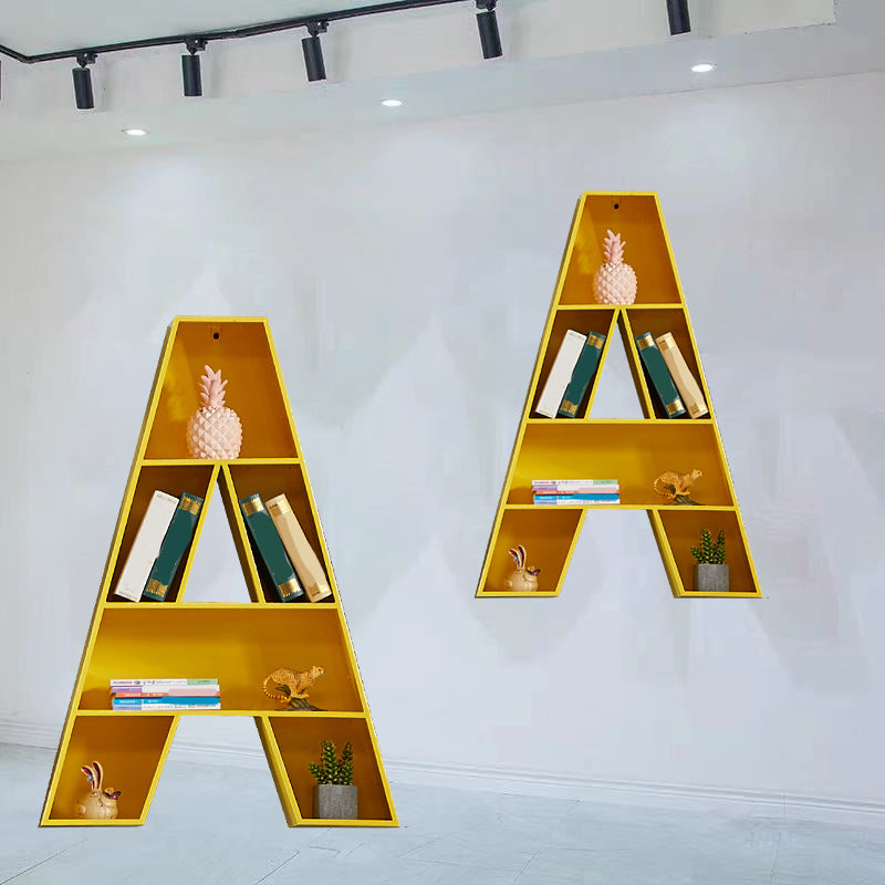 Contemporary Closed Back Bookshelf Metal English Alphabet Shelf