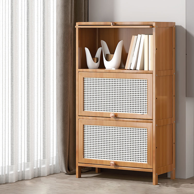 13 "brede houten boekenkast bamboe lichtbruine boekenplank met deuren