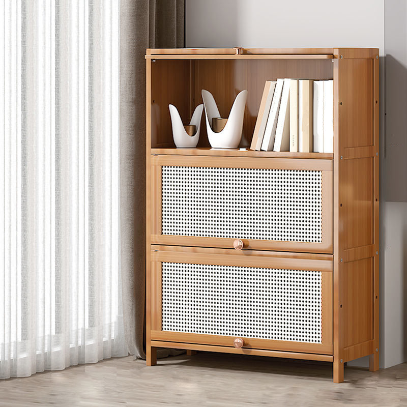 13 "brede houten boekenkast bamboe lichtbruine boekenplank met deuren