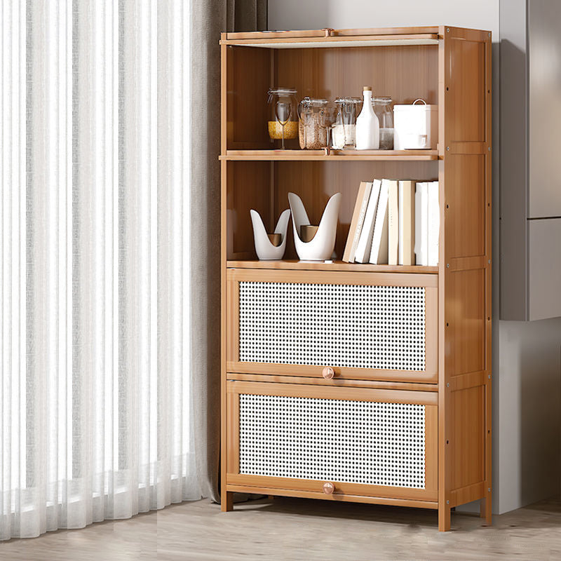 13 "brede houten boekenkast bamboe lichtbruine boekenplank met deuren