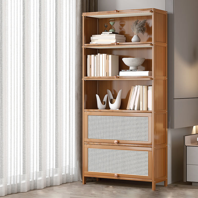 13 "brede houten boekenkast bamboe lichtbruine boekenplank met deuren