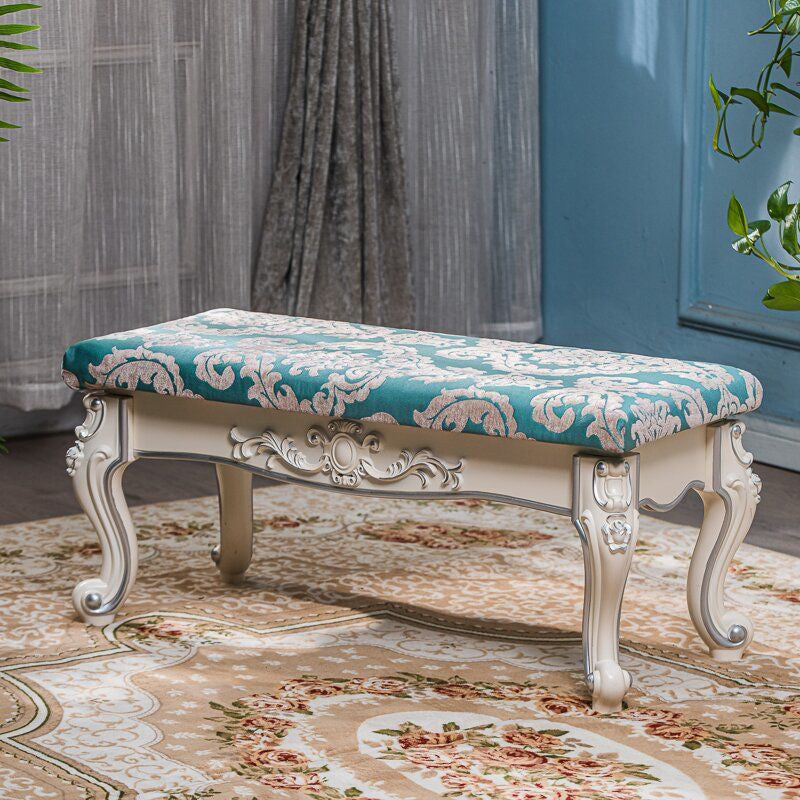 13.8" W Victorian Bench Manufactured Wood Cushioned Seating Bench Light Blue Clearhalo 'Benches' 'Chairs & Seating' 'furn' 'furn_benches' 'Furniture' 'Living Room Furniture' 5984514