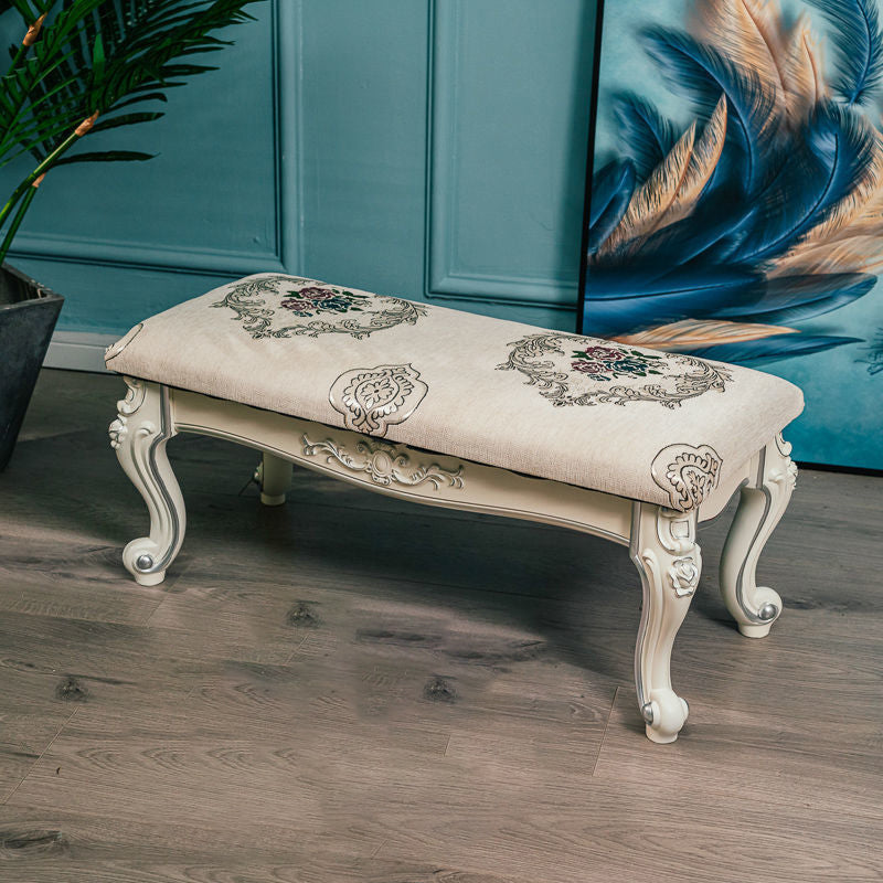 13.8" W Victorian Bench Manufactured Wood Cushioned Seating Bench Off-White Clearhalo 'Benches' 'Chairs & Seating' 'furn' 'furn_benches' 'Furniture' 'Living Room Furniture' 5984520