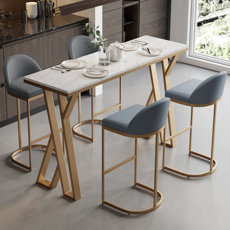 Ensemble de Table de Bar en pierre blanche, 1/5 pièces, Table de Bar et tabourets en métal doré