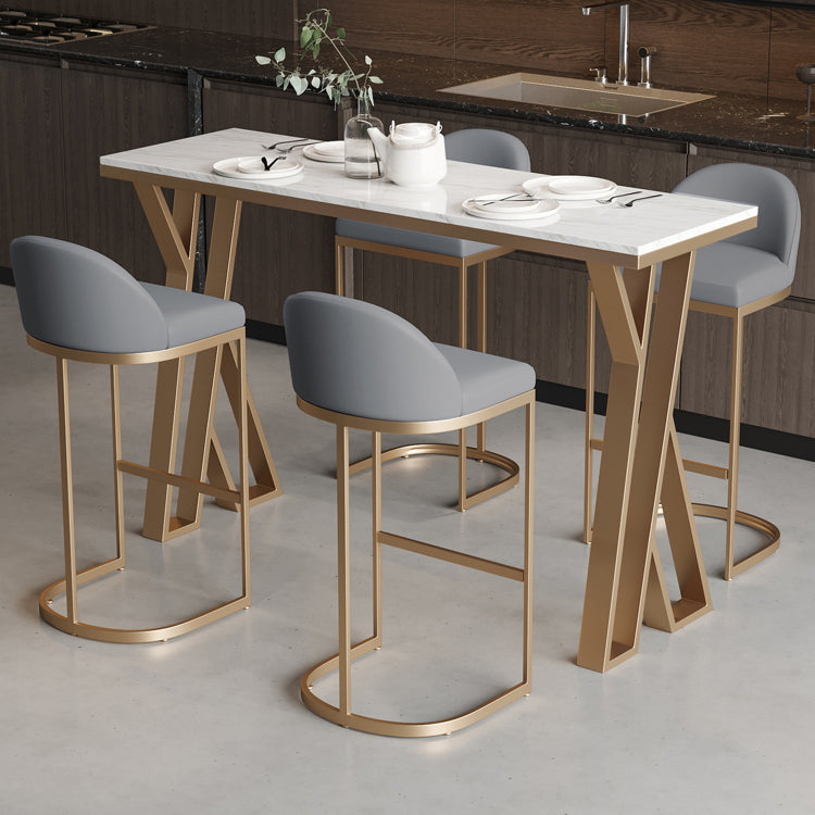 Ensemble de Table de Bar en pierre blanche, 1/5 pièces, Table de Bar et tabourets en métal doré