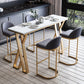 Ensemble de Table de Bar en pierre blanche, 1/5 pièces, Table de Bar et tabourets en métal doré
