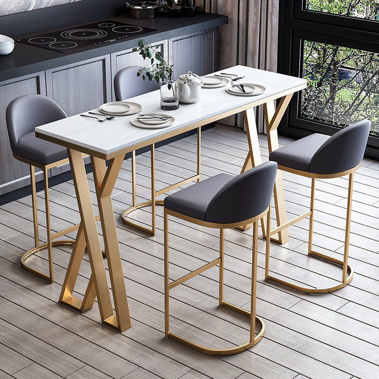 Ensemble de Table de Bar en pierre blanche, 1/5 pièces, Table de Bar et tabourets en métal doré