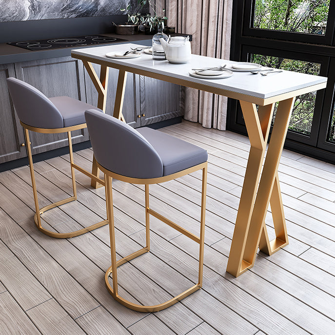 Ensemble de Table de Bar en pierre blanche, 1/5 pièces, Table de Bar et tabourets en métal doré
