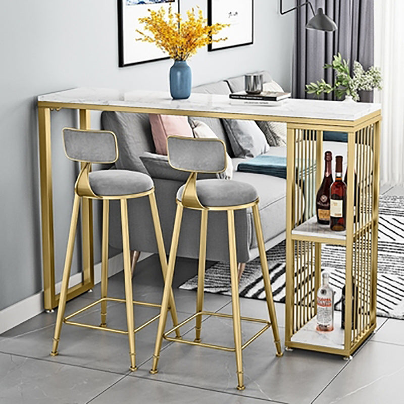 Glam 1/2/3 Pieces Metal Bar Table Set Rectangle Bar Table with High Stools for Home 3 Pieces: Table, 2 Gray Stools Clearhalo 'Bar Furniture' 'furn' 'furn_home_bar_bar_sets' 'Furniture' 'Home Bars & Bar Sets' 'home_bar_bar_sets' 'Kitchen & Dining Furniture' 5987857