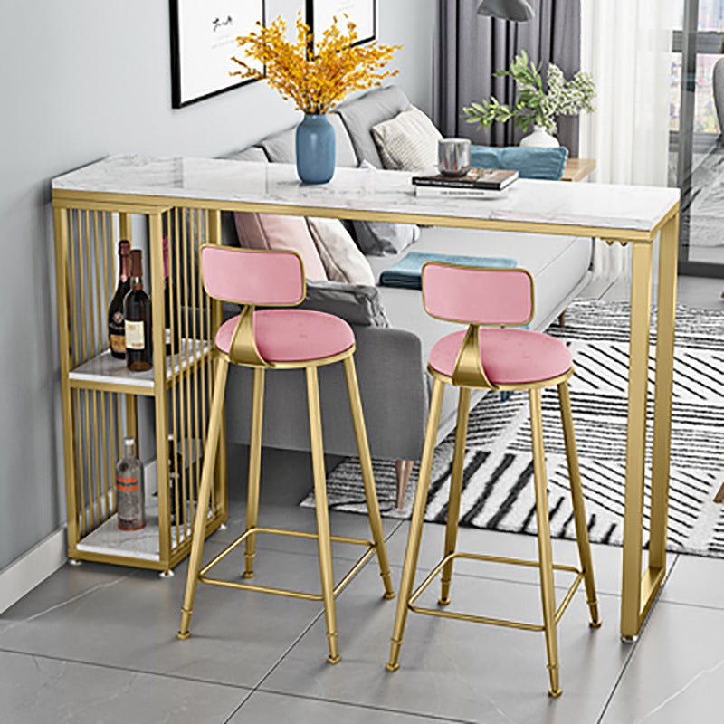 Glam 1/2/3 Pieces Metal Bar Table Set Rectangle Bar Table with High Stools for Home 3 Pieces: Table, 2 Pink Stools Clearhalo 'Bar Furniture' 'furn' 'furn_home_bar_bar_sets' 'Furniture' 'Home Bars & Bar Sets' 'home_bar_bar_sets' 'Kitchen & Dining Furniture' 5987860