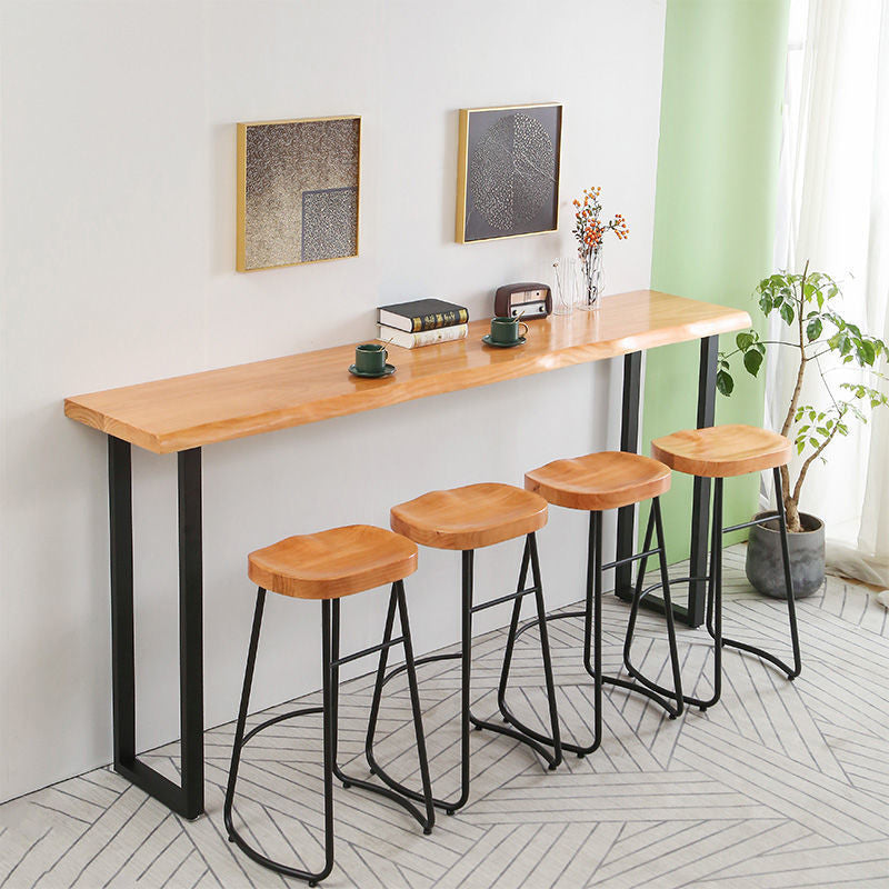 Modern 1/4/5 Pieces Wood Bar Table Set Rectangle Bar Table with High Stools for Kitchen 5 Pieces: Table, 4 Brown Stools Clearhalo 'Bar Furniture' 'furn' 'furn_home_bar_bar_sets' 'Furniture' 'Home Bars & Bar Sets' 'home_bar_bar_sets' 'Kitchen & Dining Furniture' 5987987