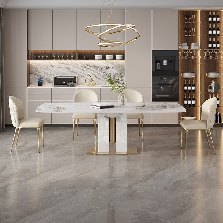 Zeitgenössisches Esssatz 1/4/5/7 PCS Stein Esstisch mit Polsterstühlen