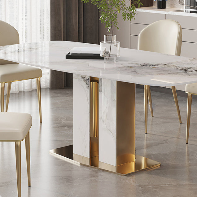 Zeitgenössisches Esssatz 1/4/5/7 PCS Stein Esstisch mit Polsterstühlen