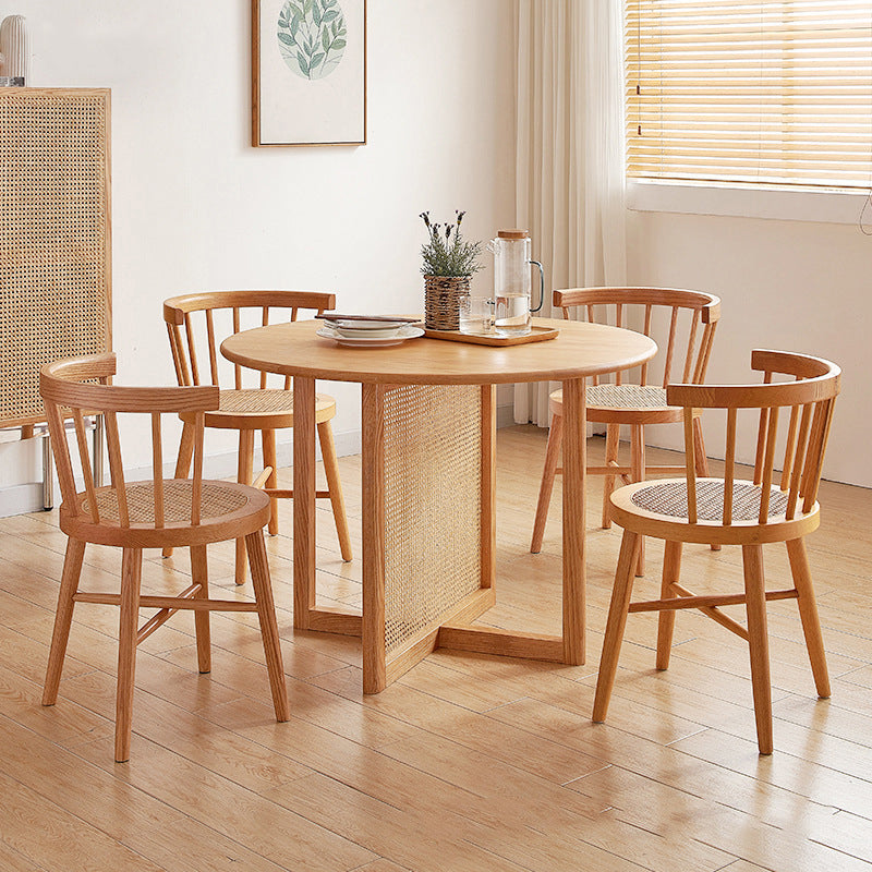 Solid Wood Dining Table Set 1/3/5 Pcs Round Dining Table with Windsor Chairs 5 Pieces: Table, 4 Chairs Clearhalo 'Dining Room Sets' 'Dining Tables & Seating' 'dining_room_set' 'furn' 'furn_dining_room_set' 'Furniture' 'Kitchen & Dining Furniture' 5988259