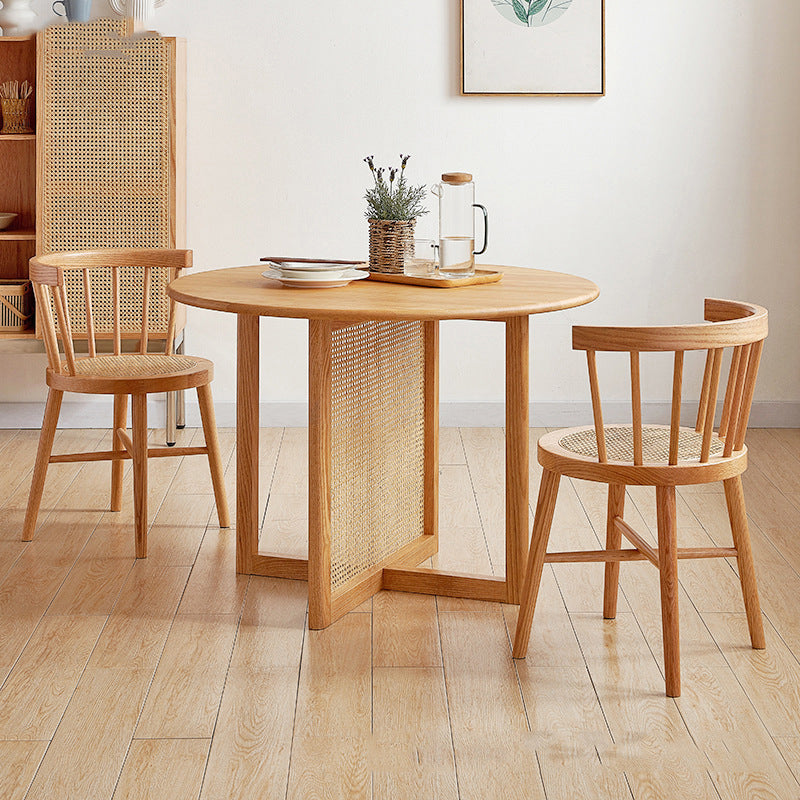 Solid Wood Dining Table Set 1/3/5 Pcs Round Dining Table with Windsor Chairs 3 Pieces: Table, 2 Chairs Clearhalo 'Dining Room Sets' 'Dining Tables & Seating' 'dining_room_set' 'furn' 'furn_dining_room_set' 'Furniture' 'Kitchen & Dining Furniture' 5988261