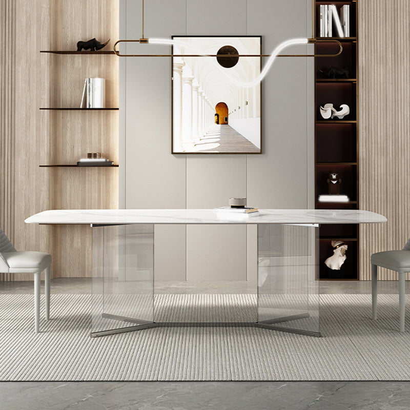 Ensemble de table à manger en pierre fritte du rectangle contemporain 1/3/4/5/6 pièces de restauration