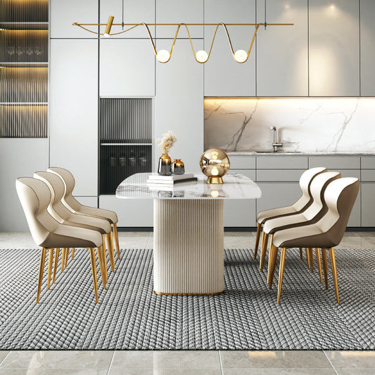 デザイナースタイルの長方形ダイニングセット1/4/5/7ピース焼結ストーントップテーブルセット