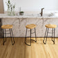 Solid Wood Backless Bar Chair Industrial Armless Metal Legs Bar Stool