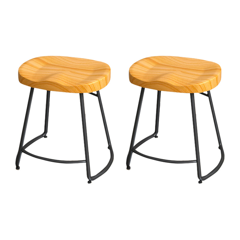 Solid Wood Backless Bar Chair Industrial Armless Metal Legs Bar Stool
