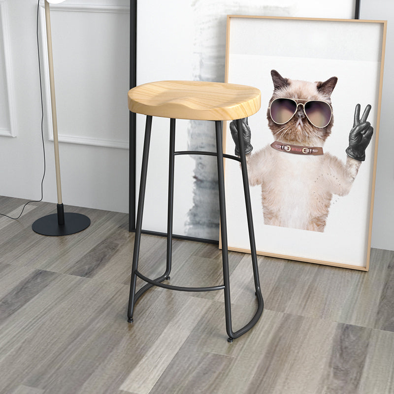 Solid Wood Backless Bar Chair Industrial Armless Metal Legs Bar Stool